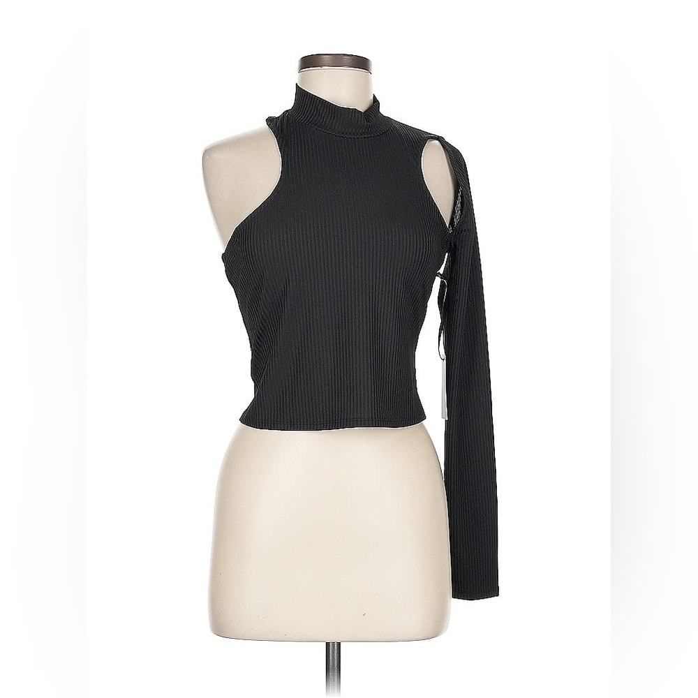 H:ours x REVOLVE Black Cut Out One Shoulder Long Sleeve Top Medium NWT